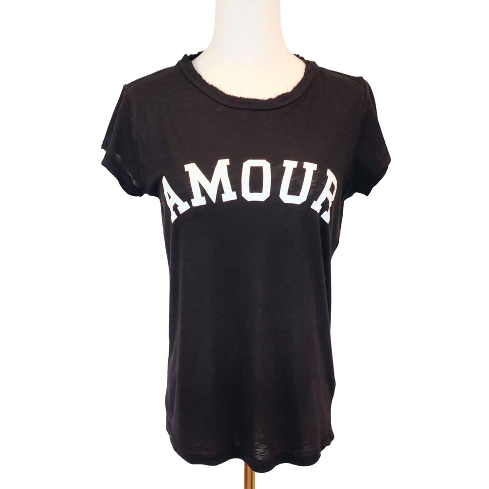 Zadig & Voltaire AMOUR Graphic Short Sleeve Tee Shirt in Black/White Size Small